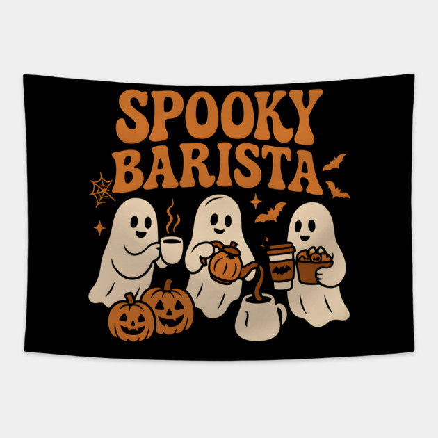 Spooky Barista Ghost Halloween Shirt | Funny Coffee Lover Gift Tapestry by MakerMind8.2