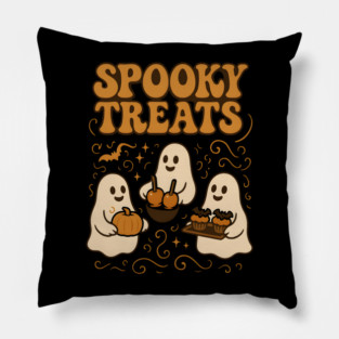Spooky Treats Ghost Halloween Graphic | Cute Foodie Holiday Gift Pillow