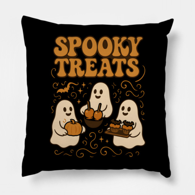 Spooky Treats Ghost Halloween Graphic | Cute Foodie Holiday Gift Pillow by MakerMind8.2