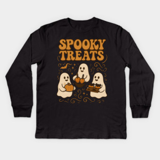 Spooky Treats Ghost Halloween Graphic | Cute Foodie Holiday Gift Kids Long Sleeve T-Shirt