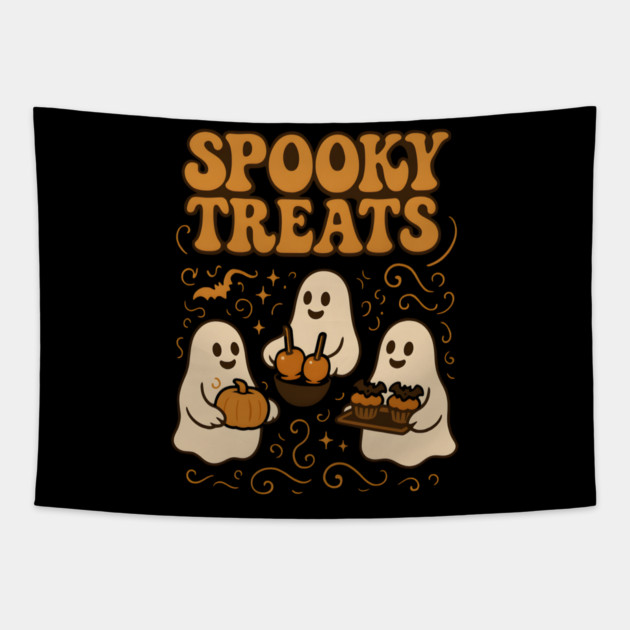 Spooky Treats Ghost Halloween Graphic | Cute Foodie Holiday Gift Tapestry by MakerMind8.2