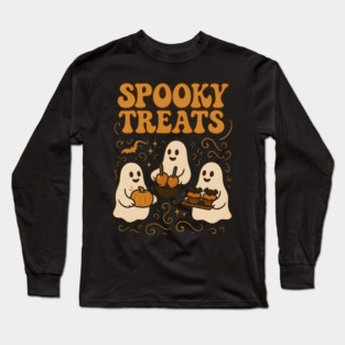 Spooky Treats Ghost Halloween Graphic | Cute Foodie Holiday Gift Long Sleeve T-Shirt