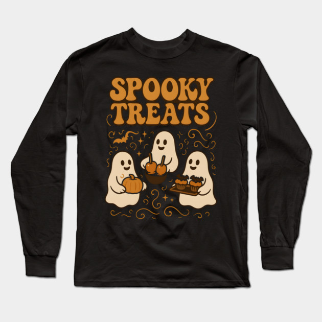 Spooky Treats Ghost Halloween Graphic | Cute Foodie Holiday Gift Long Sleeve T-Shirt by MakerMind8.2