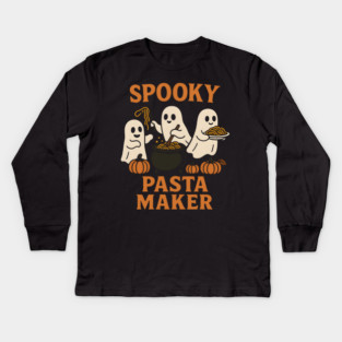 Spooky Pasta Maker Ghost Halloween Graphic | Funny Food Gift Kids Long Sleeve T-Shirt