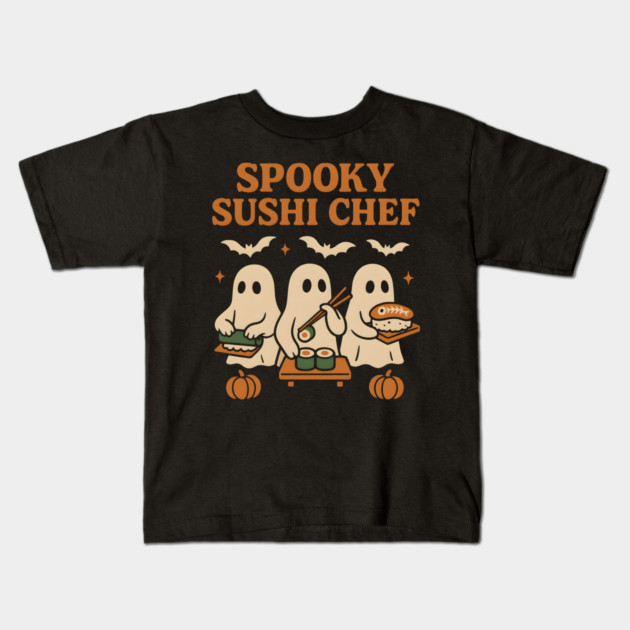 Spooky Sushi Chef Ghost Halloween Shirt | Funny Foodie Gift Kids T-Shirt by MakerMind8.2