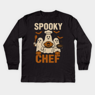 Spooky Chef Ghost Halloween Shirt | Funny Baking Costume Gift Kids Long Sleeve T-Shirt
