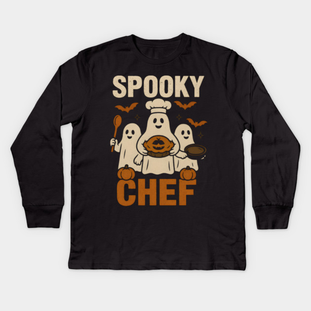 Spooky Chef Ghost Halloween Shirt | Funny Baking Costume Gift Kids Long Sleeve T-Shirt by MakerMind8.2