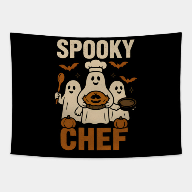 Spooky Chef Ghost Halloween Shirt | Funny Baking Costume Gift Tapestry by MakerMind8.2
