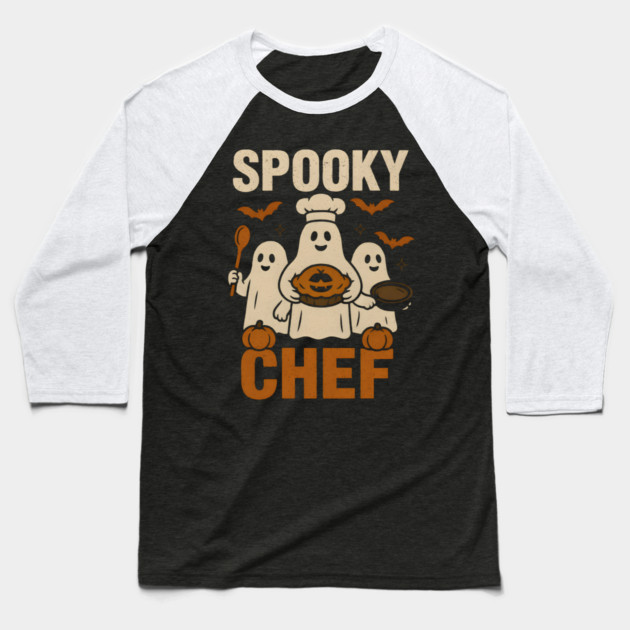 Spooky Chef Ghost Halloween Shirt | Funny Baking Costume Gift Baseball T-Shirt by MakerMind8.2