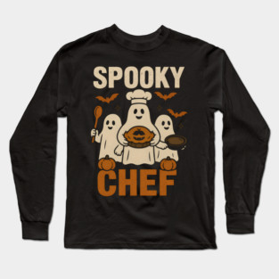 Spooky Chef Ghost Halloween Shirt | Funny Baking Costume Gift Long Sleeve T-Shirt
