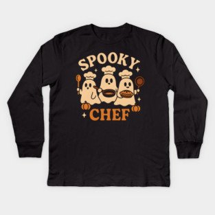 Spooky Chef Ghost Halloween Shirt | Funny Baking Costume Gift Kids Long Sleeve T-Shirt