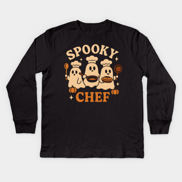 Spooky Chef Ghost Halloween Shirt | Funny Baking Costume Gift Kids Long Sleeve T-Shirt by MakerMind8.2