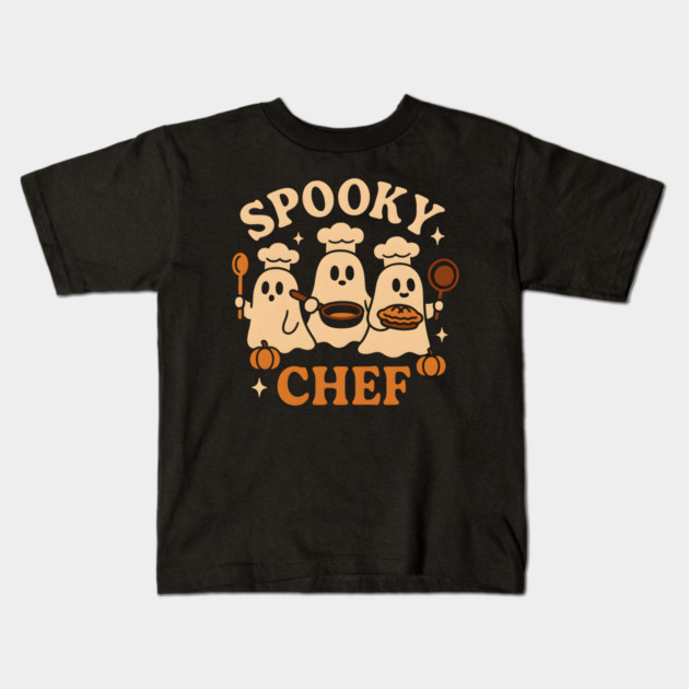 Spooky Chef Ghost Halloween Shirt | Funny Baking Costume Gift Kids T-Shirt by MakerMind8.2