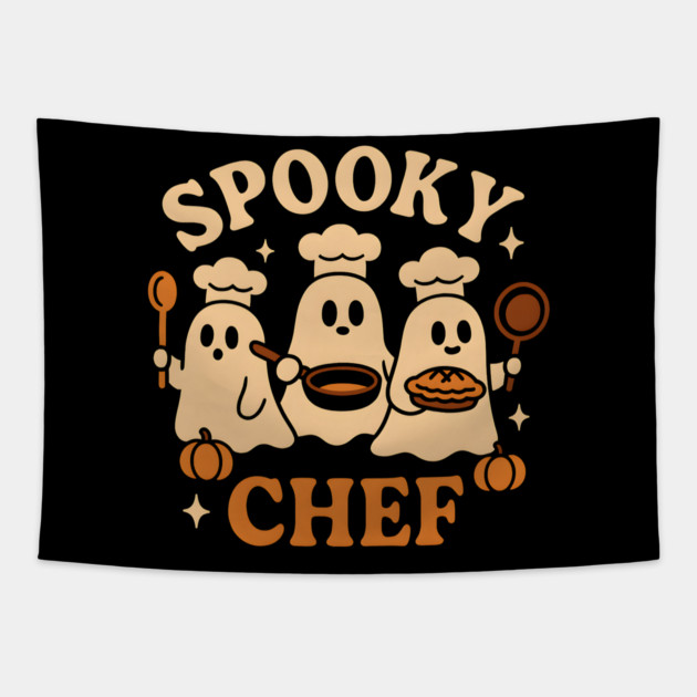 Spooky Chef Ghost Halloween Shirt | Funny Baking Costume Gift Tapestry by MakerMind8.2