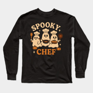 Spooky Chef Ghost Halloween Shirt | Funny Baking Costume Gift Long Sleeve T-Shirt