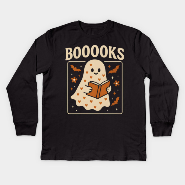 BOOOOKS Ghost Halloween Shirt | Funny Reading Teacher Gift Kids Long Sleeve T-Shirt by MakerMind8.2