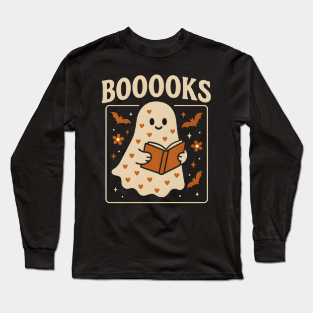 BOOOOKS Ghost Halloween Shirt | Funny Reading Teacher Gift Long Sleeve T-Shirt by MakerMind8.2