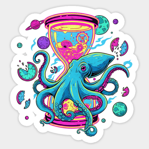 Space Time Squid – Cosmic Hourglass Odyssey Sticker by Designed By Marty