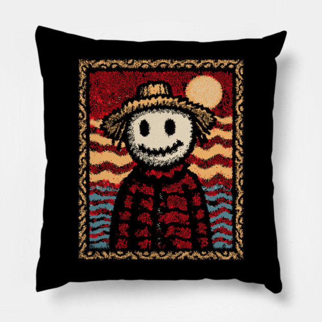 Happy Scarecrow | The Cheerful Pumpkin Patch Friend Pillow by TuncGK