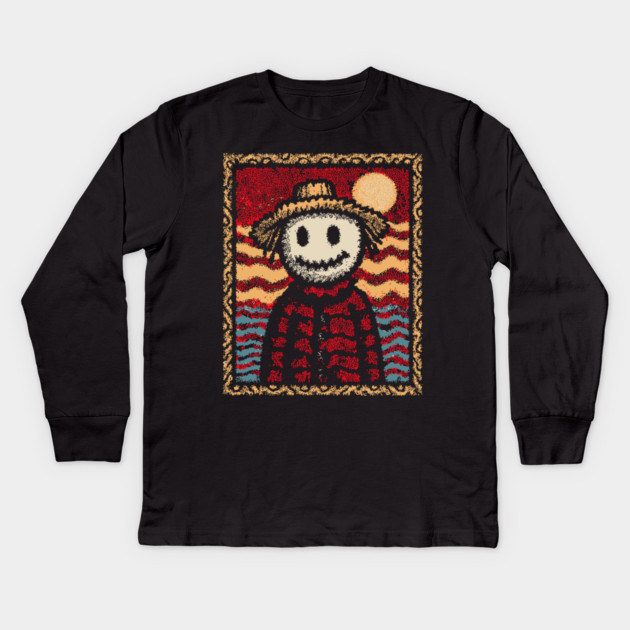 Happy Scarecrow | The Cheerful Pumpkin Patch Friend Kids Long Sleeve T-Shirt by TuncGK