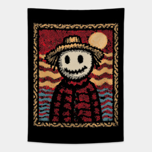 Happy Scarecrow | The Cheerful Pumpkin Patch Friend Tapestry
