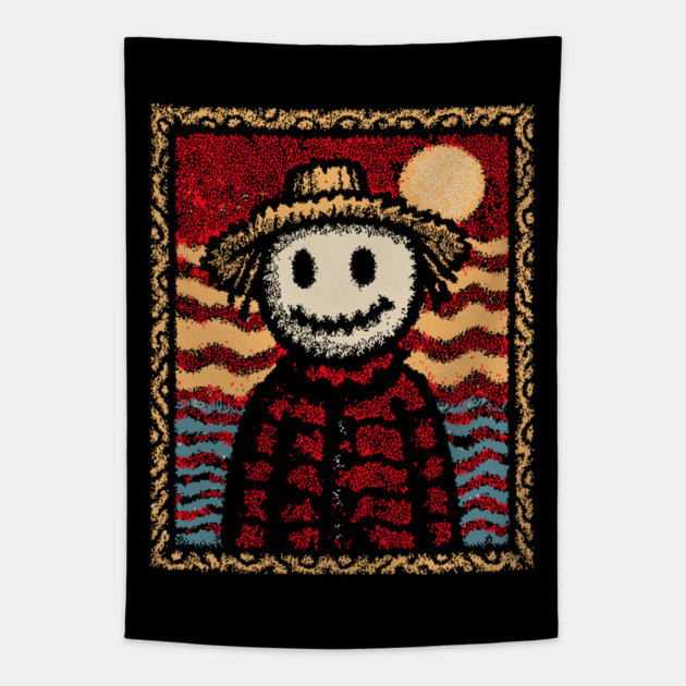 Happy Scarecrow | The Cheerful Pumpkin Patch Friend Tapestry by TuncGK
