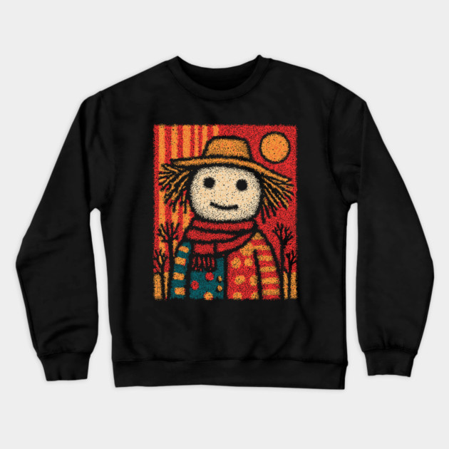 Folk Art Scarecrow | The Autumn Harvest Guardian Crewneck Sweatshirt by TuncGK