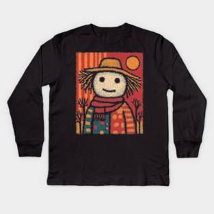 Folk Art Scarecrow | The Autumn Harvest Guardian Kids Long Sleeve T-Shirt