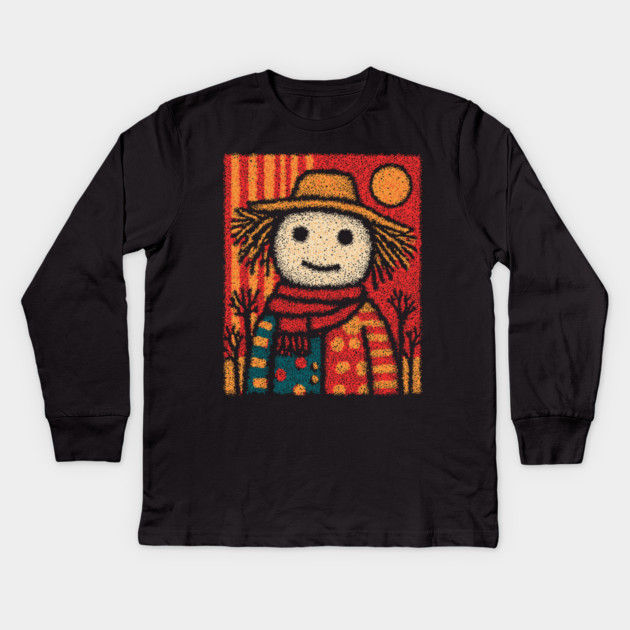 Folk Art Scarecrow | The Autumn Harvest Guardian Kids Long Sleeve T-Shirt by TuncGK