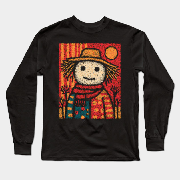 Folk Art Scarecrow | The Autumn Harvest Guardian Long Sleeve T-Shirt by TuncGK
