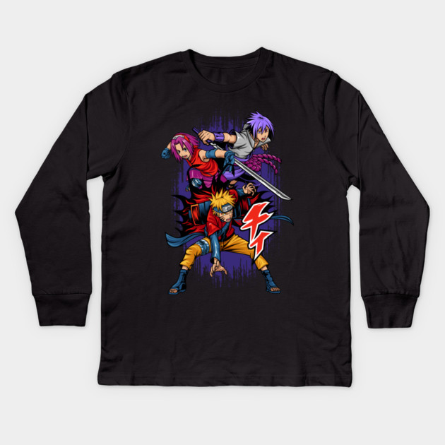 Team 7 Naruto Shippuden Dynamic Trio Kids Long Sleeve T-Shirt by Otaku Vibes