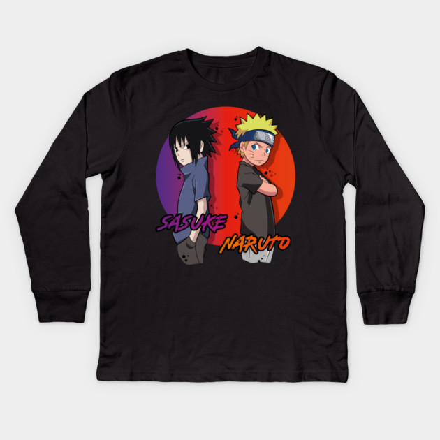 Naruto and Sasuke Back to Back Rivalry Kids Long Sleeve T-Shirt by Otaku Vibes