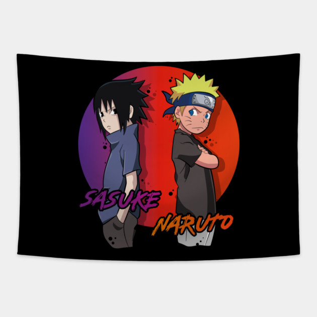 Naruto and Sasuke Back to Back Rivalry Tapestry by Otaku Vibes