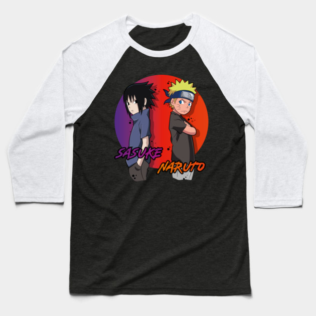 Naruto and Sasuke Back to Back Rivalry Baseball T-Shirt by Otaku Vibes