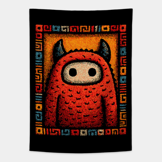 Geometric Monster | The Art Deco Guardian Tapestry by TuncGK
