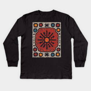 Yule Sun Wheel | A Folk Art Tapestry for the Seasons Kids Long Sleeve T-Shirt