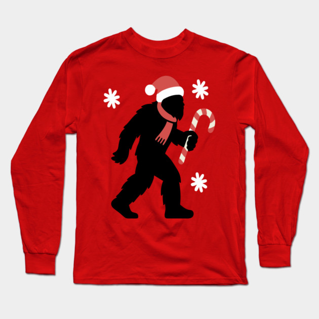 Christmas Bigfoot Santa and Candy Cane Long Sleeve T-Shirt by DonWillisJrArt