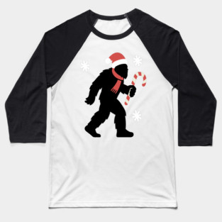 Christmas Bigfoot Santa and Candy Cane Baseball T-Shirt