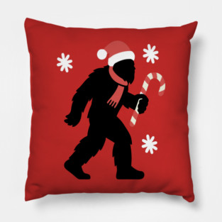 Christmas Bigfoot Santa and Candy Cane Pillow