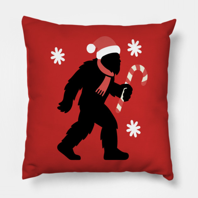 Christmas Bigfoot Santa and Candy Cane Pillow by DonWillisJrArt