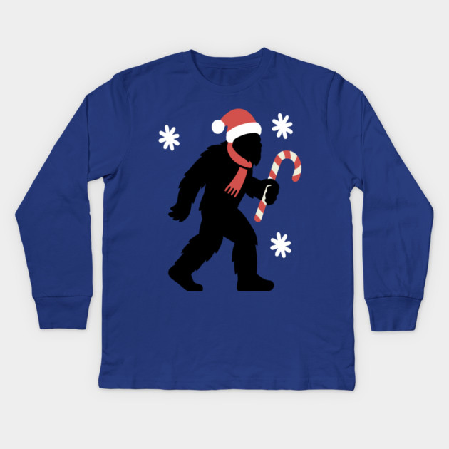 Christmas Bigfoot Santa and Candy Cane Kids Long Sleeve T-Shirt by DonWillisJrArt