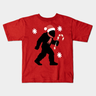 Christmas Bigfoot Santa and Candy Cane Kids T-Shirt