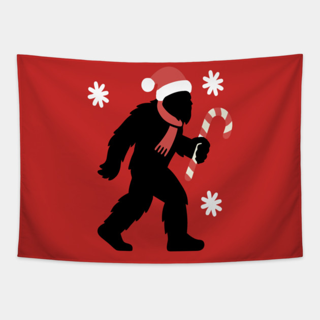 Christmas Bigfoot Santa and Candy Cane Tapestry by DonWillisJrArt