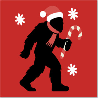 Christmas Bigfoot Santa and Candy Cane Posters and Art