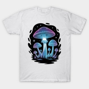 Glowing Mushrooms Forest Night Scene T-Shirt