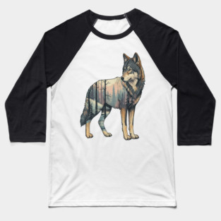 Majestic Wolf With Forest Silhouette Baseball T-Shirt