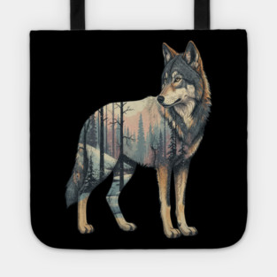 Majestic Wolf With Forest Silhouette Tote