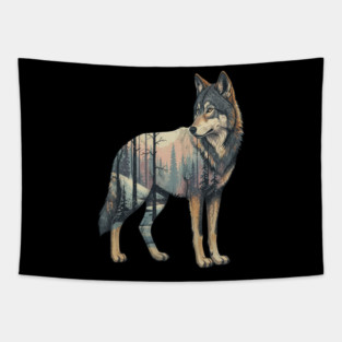 Majestic Wolf With Forest Silhouette Tapestry