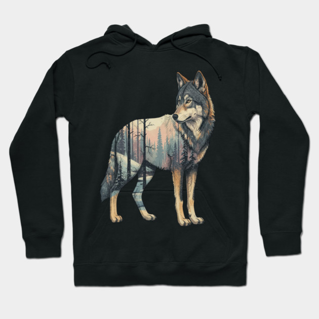 Majestic Wolf With Forest Silhouette Hoodie by BirdsnStuff