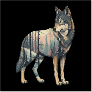 Majestic Wolf With Forest Silhouette Posters and Art